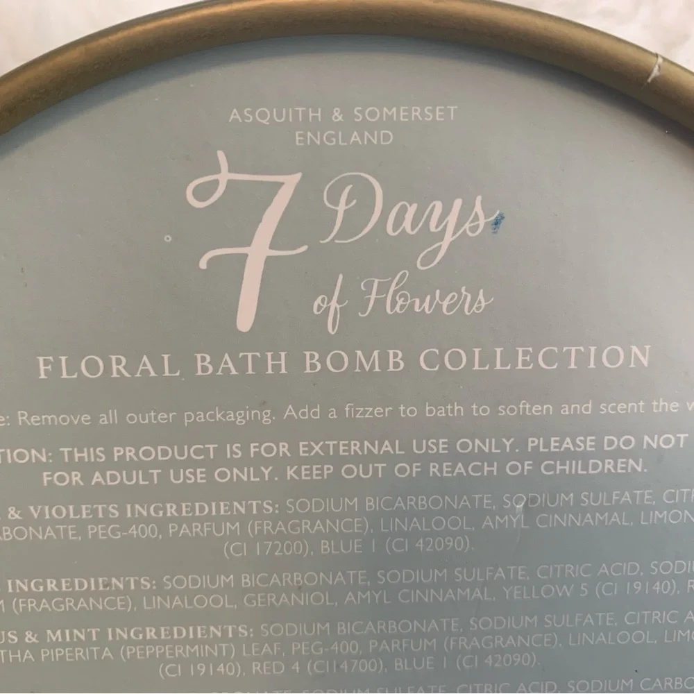 ASQUITH & SOMERSET 7 Days of Flowers bath bomb collection NIB NWT (7) 2.82 Oz.